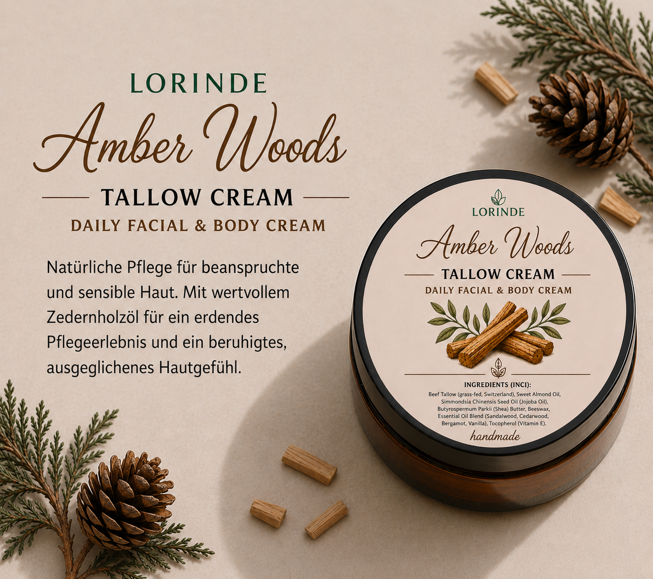 LORINDE Amber Woods – Cedarwood Tallow Cream